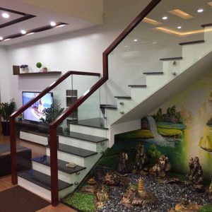 cầu thang kính bắt sườn cầu thang