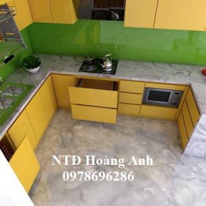 Kính ốp bếp màu xanh non mẫu 1