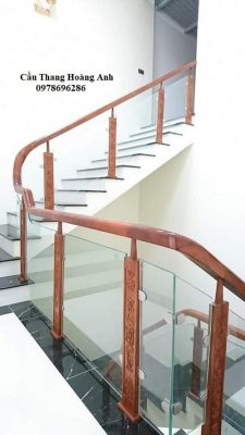 cầu thang gỗ kính đục cnc