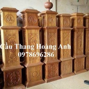 trụ gỗ lim vuông đục 4 mùa