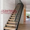 Cầu thang xương sắt cho nhà phố bản thép 10mm mặt bậc gỗ sồi nga