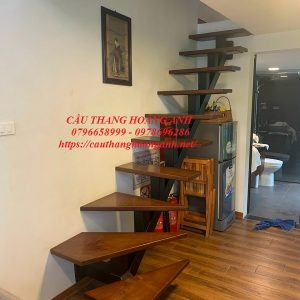 Cầu thang xương sắt hộp 100x 100 x 2mm sơn tĩnh điện